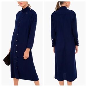 Pomander Place Anderson Dress Admiral Blue Midi Long Sleeve Buttons Gold Navy